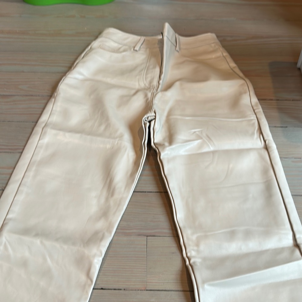 Cream vegan leather pant